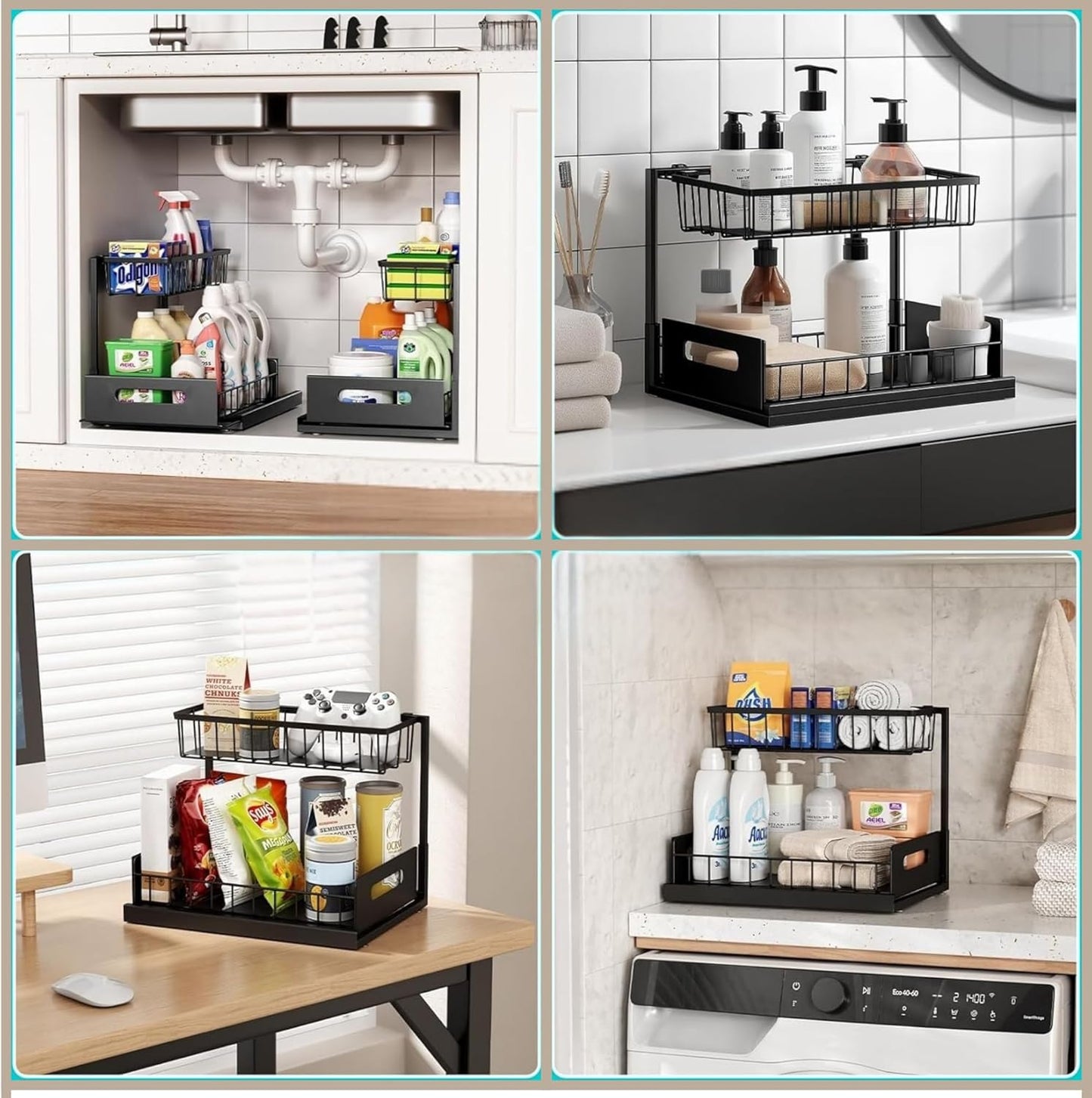 USTECH Under Sink Organizer, 2-Tier, Cabinet Organizer, Bathroom Organizer, Under Sink Organizers &
