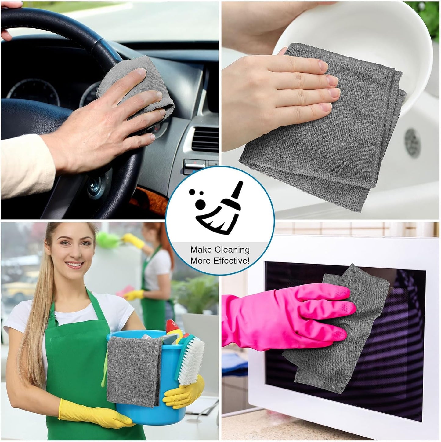 200 Pieces Microfiber Cleaning Cloths Bulk Absorbent Microfiber Towels Reusable Lint-Free Streak