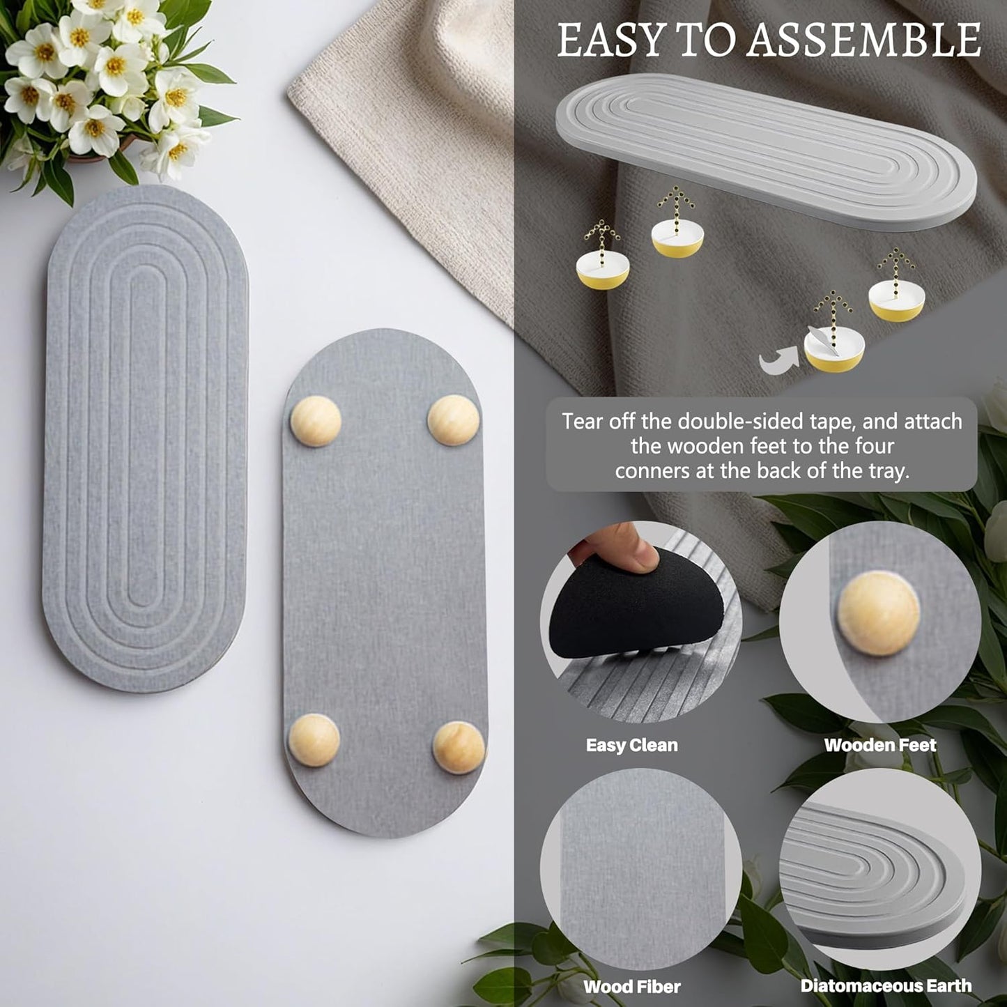 Instant Dry Sink Caddy Organizer, Fast Drying Sink Caddy, Water Absorbing Stone Sponge Holder for