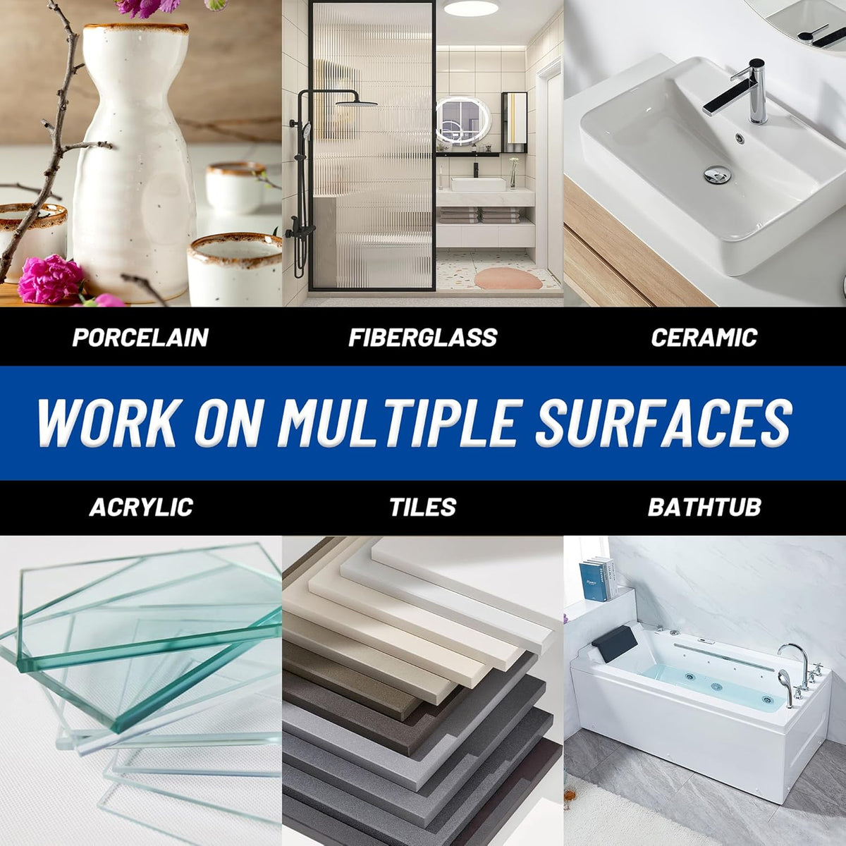 Fiberglass Repair Kit, Bathtub Repair Kit for Tile, Acrylic, Ceramic, Enamel, Kitchen Bathroom Fix