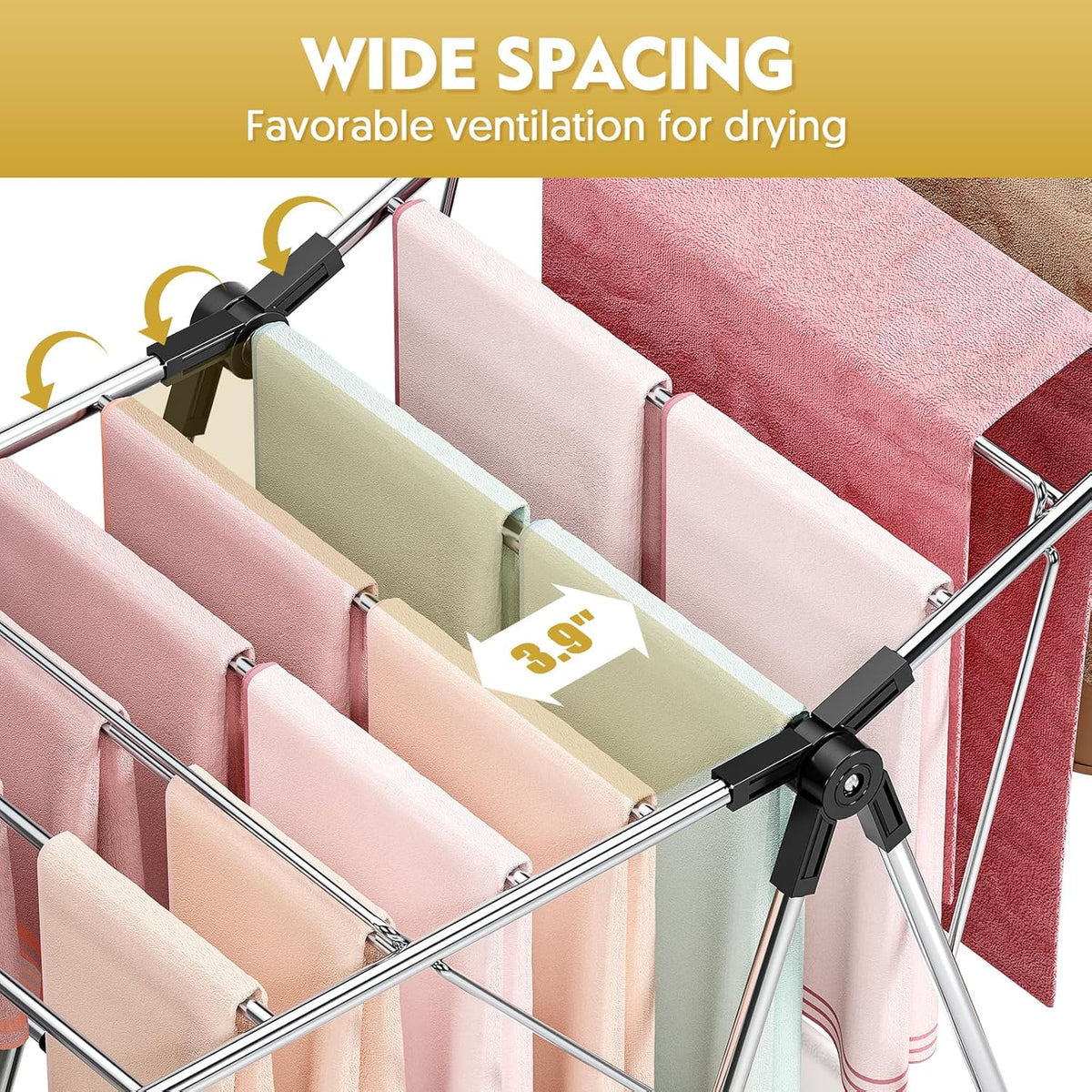APEXCHASER Clothes Drying Rack, Drying Rack Clothing with Height-Adjustable, Foldable Gullwings