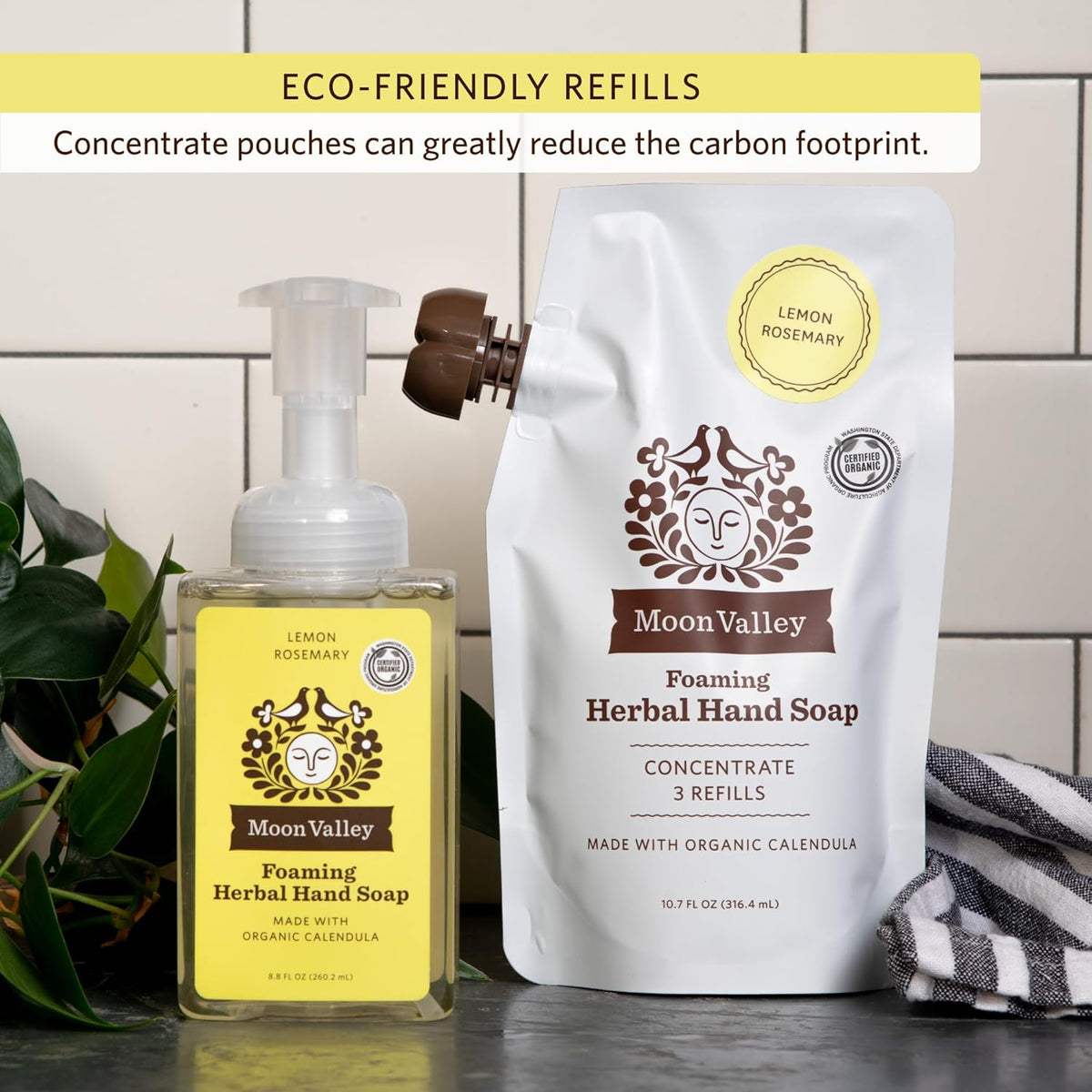 Moon Valley Foaming Hand Soap Refill Pouch, Two-Pack Lemon Rosemary Soap, Vegan and Non-GMO