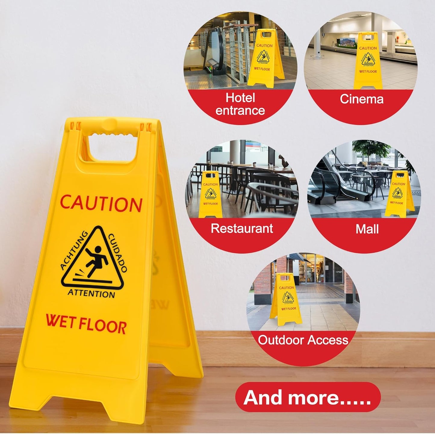 MATTHEW CLEANING 25'' Industrial Wet Floor Sign 3 Pack 2-Sided Safety A-Frame Birght Yellow