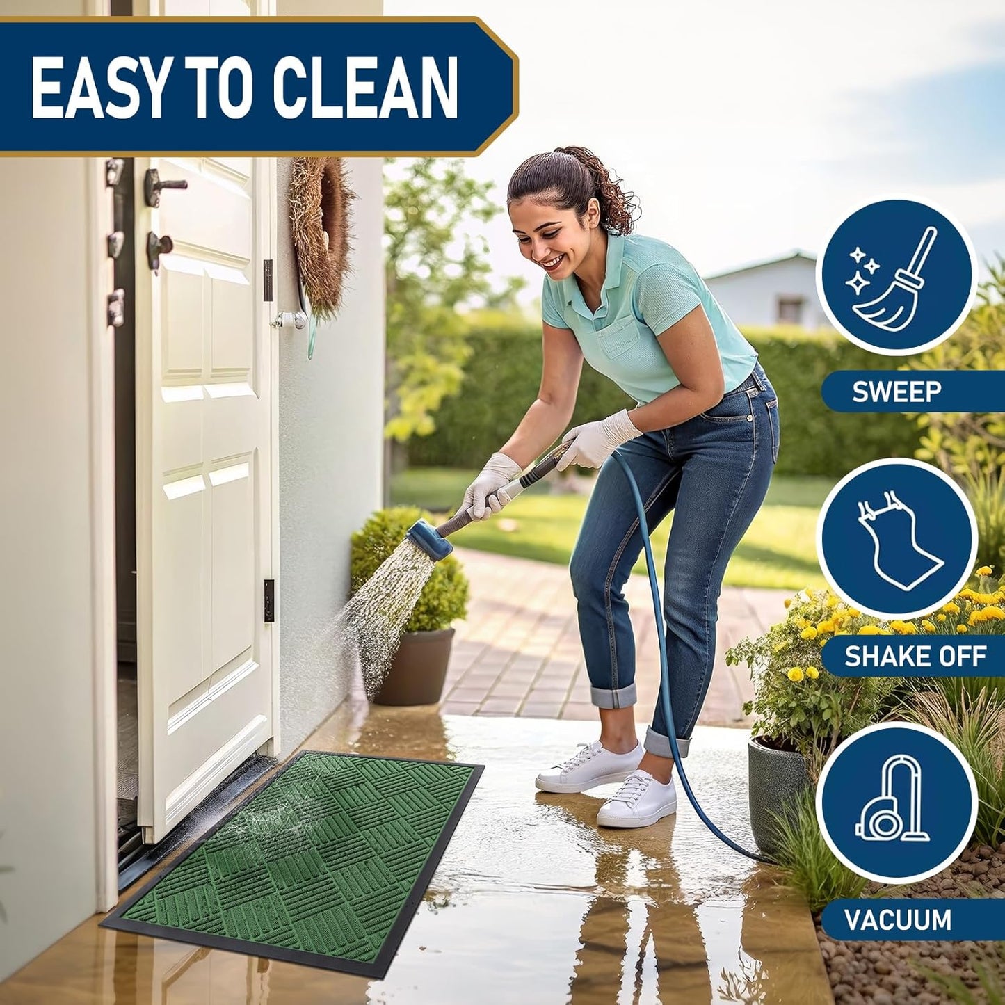 Smiry Front Door Mat Outside Entrance, Heavy Duty Outdoor Indoor Natural Rubber Doormat, Non Slip