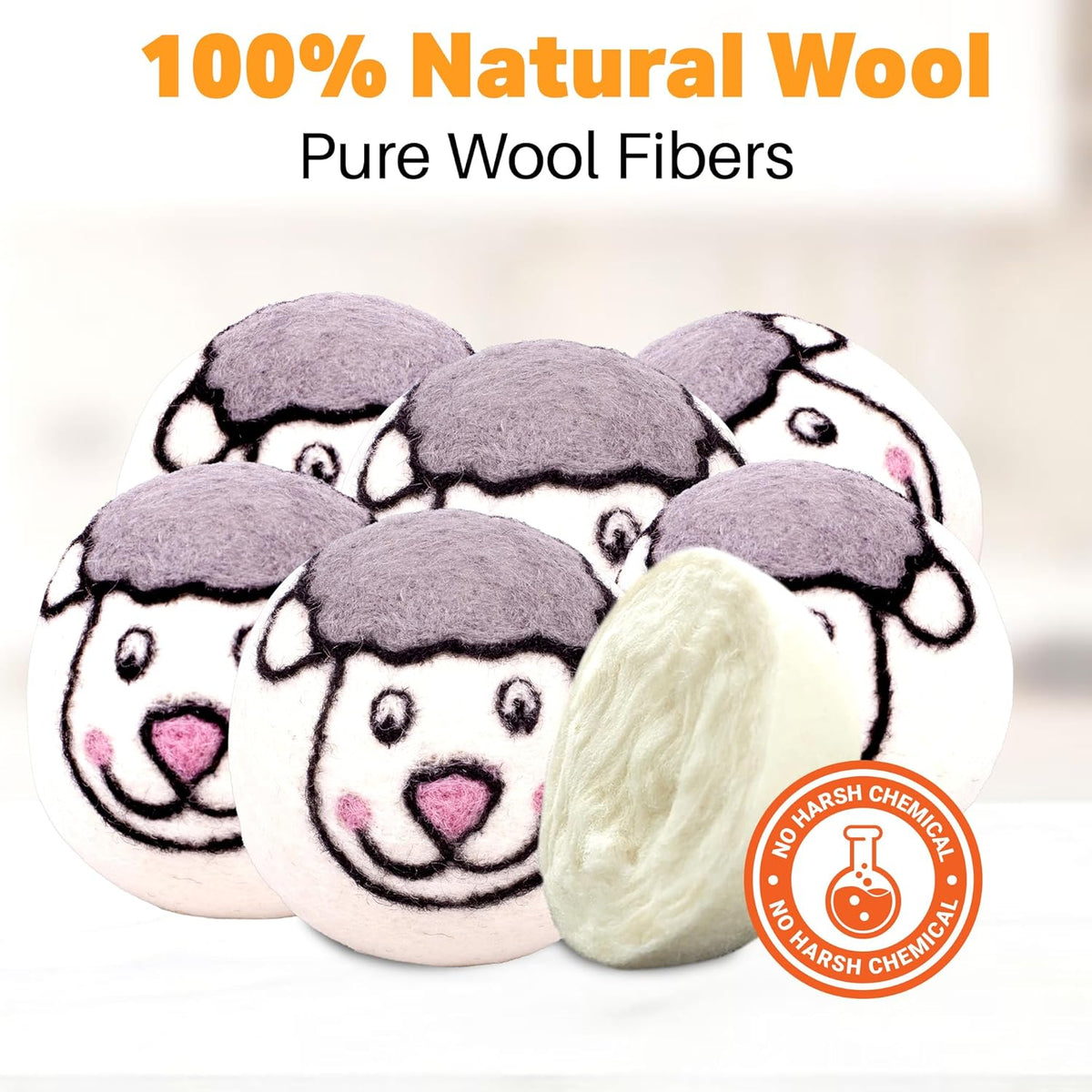 Wool Dryer Balls Organic Felt 6 Pack Laundry Fabric Softener, Extra Large Reusable Handmade Natural