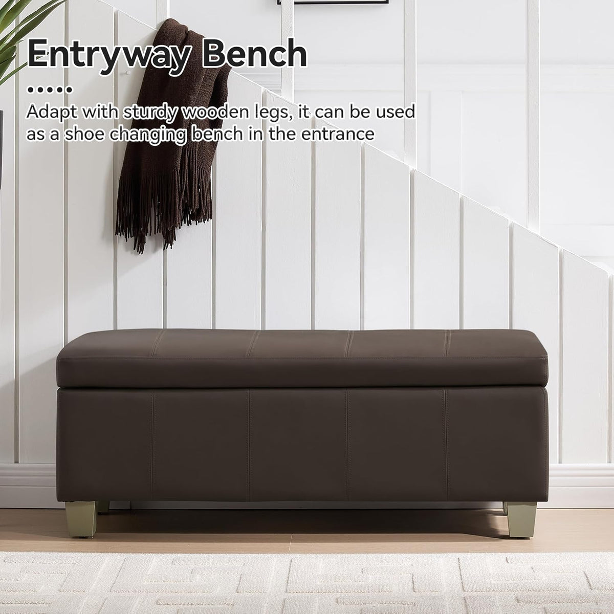41" Faux Leather Storage Ottoman, Stitch Tufted Rectangle Upholstered End of Bed Storage Bench