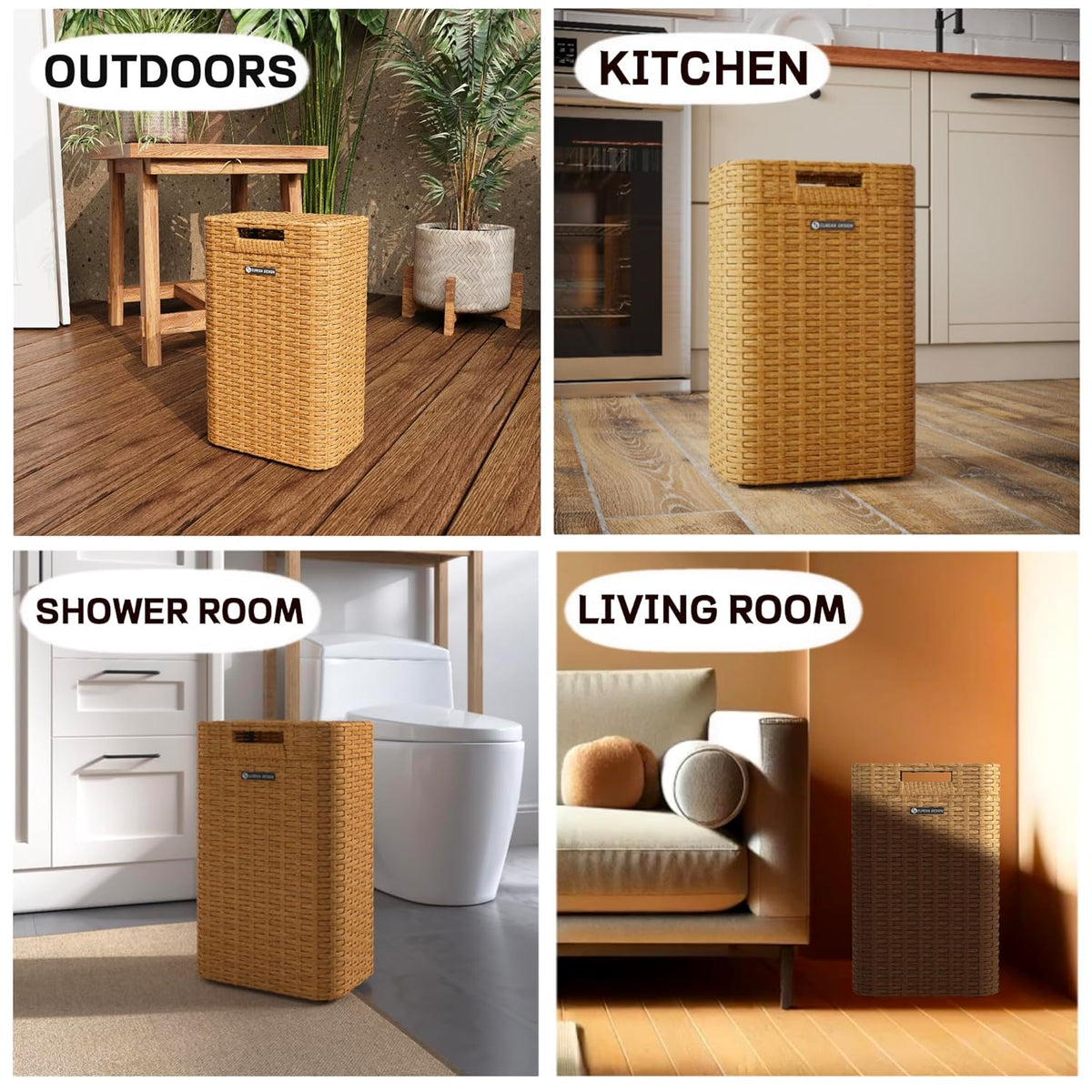 Ypati Handwoven 4 Gallon Rattan Trash Can with Lid, Boho Style Decorative Indoor and Outdoor Trash