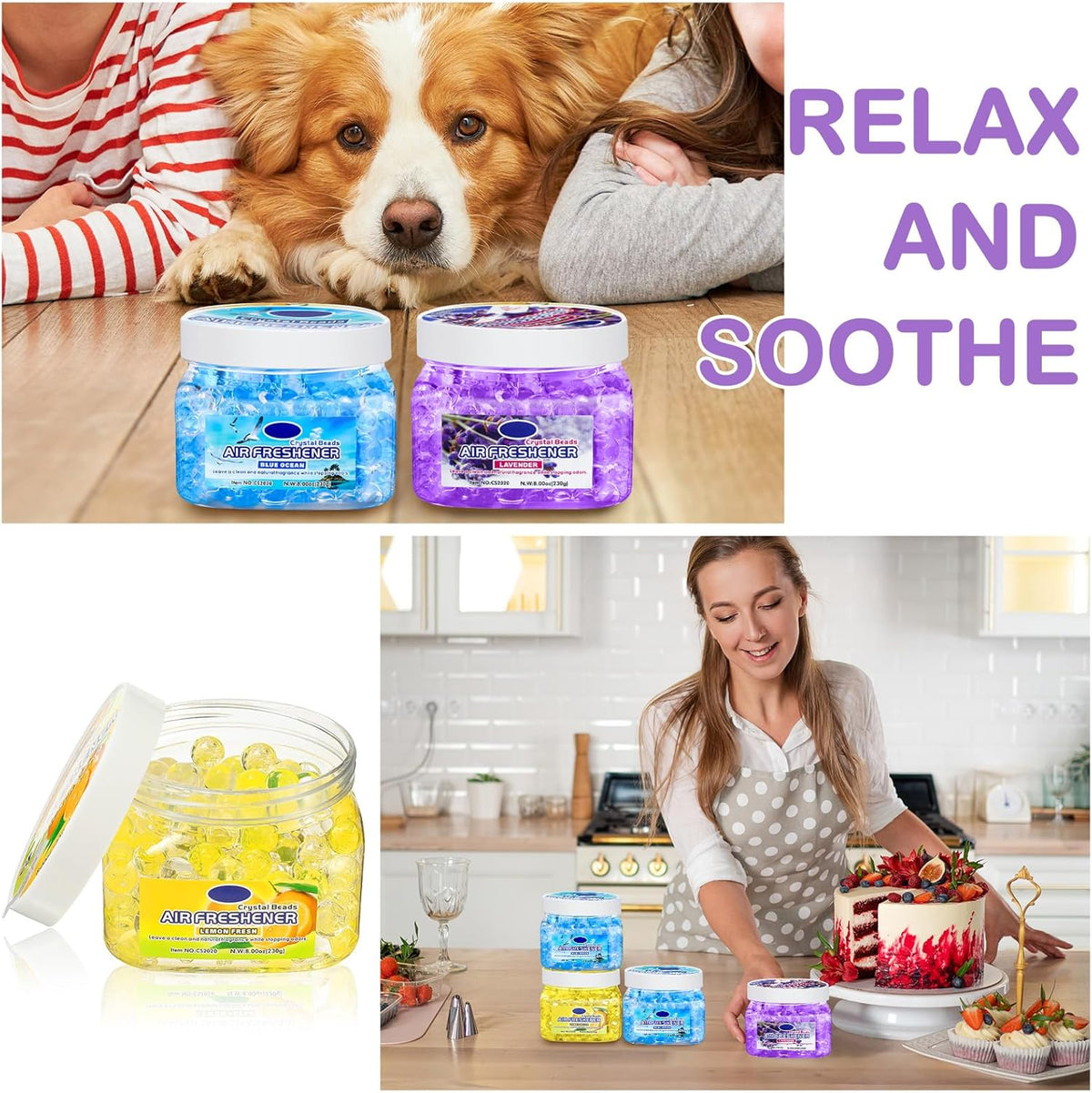 6 Pcs Air Freshener Gel Beads Bulk Odor Eliminator Beads Odor Removing Gel for Home, Bathrooms