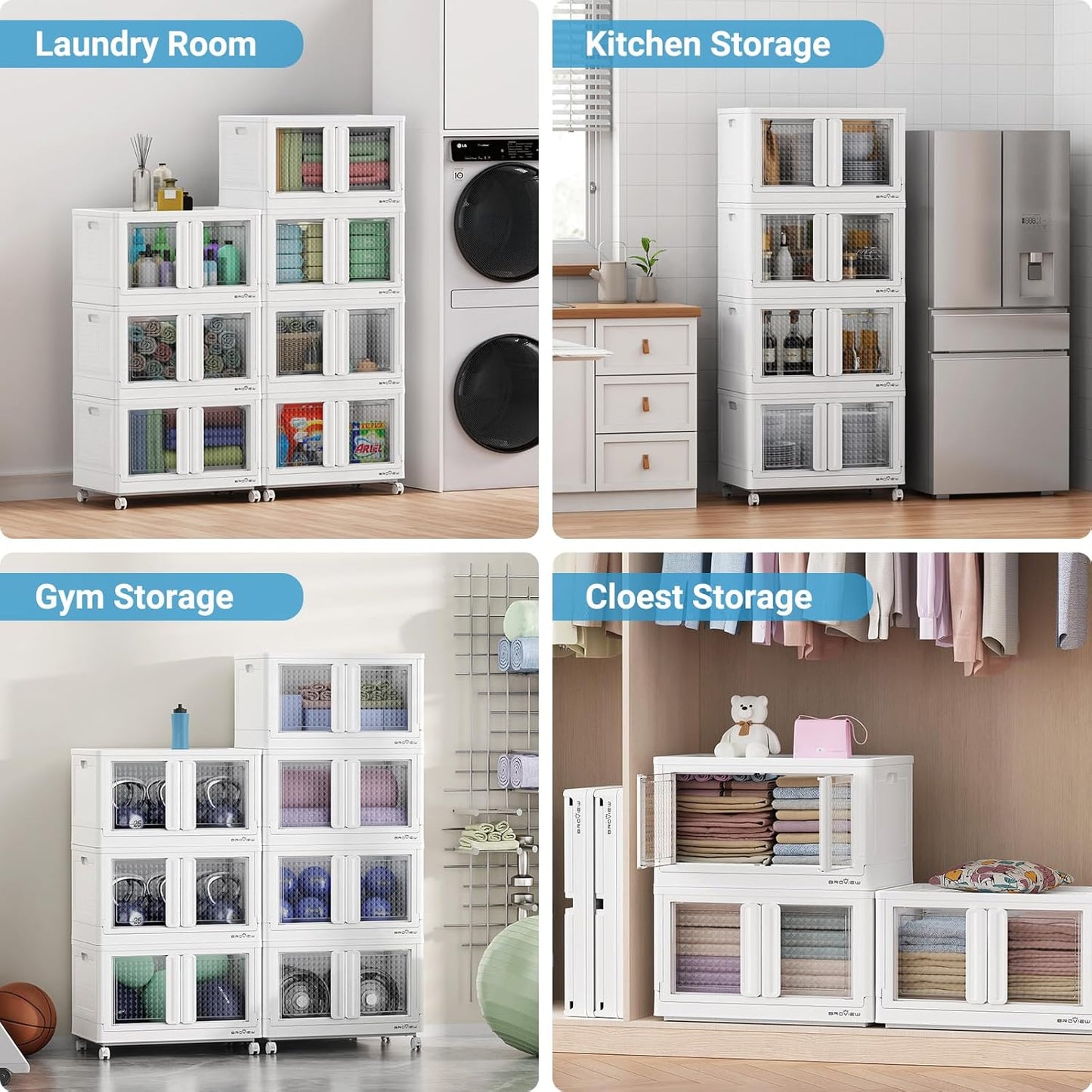 BROVIEW 400Qt Stackable Storage Bins with Lids, 100Gal Closet Organizers and Storage Drawer
