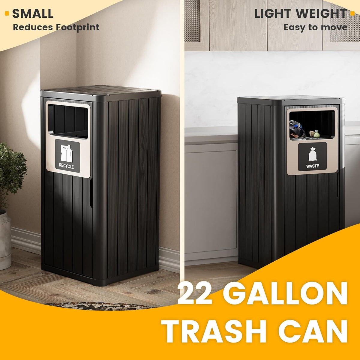 2pcs Outdoor Trash Can Waterproof Resin Garbage Can with Garbage Labels Outdoor Trash Bin for