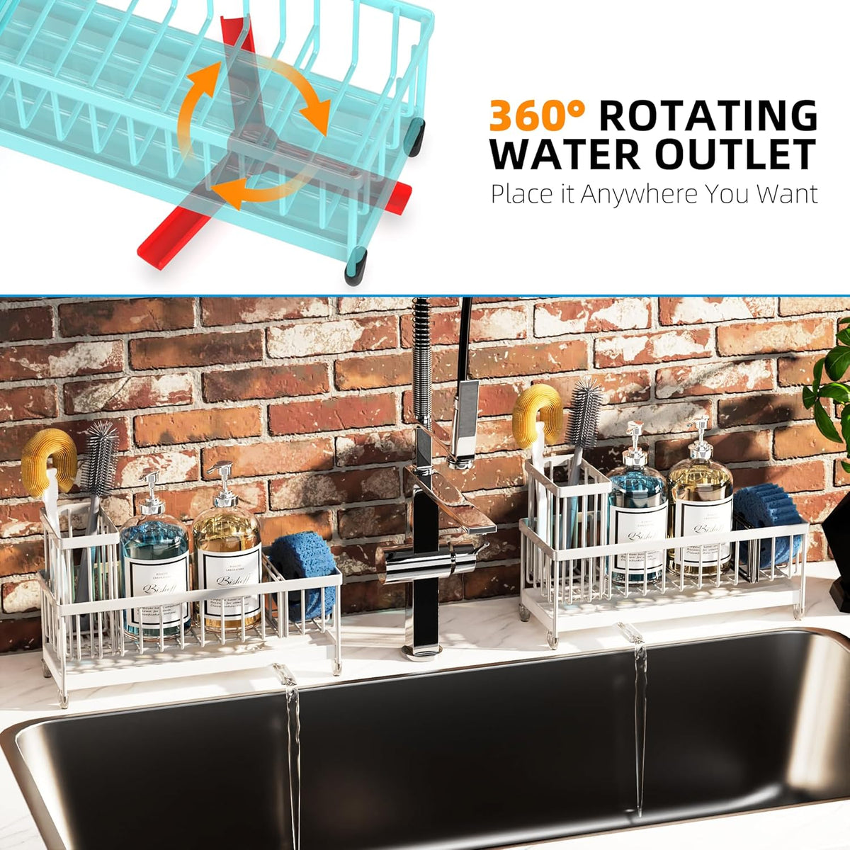 Moforoco Extra Large Kitchen Sink Caddy, Rustproof Sponge Holder for Kitchen Sink with High Brush