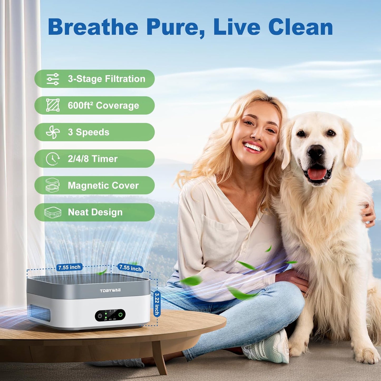 Air Purifier for Home – True HEPA Filter for Pets, Smoke & Allergies | 600 Sq Ft Coverage |