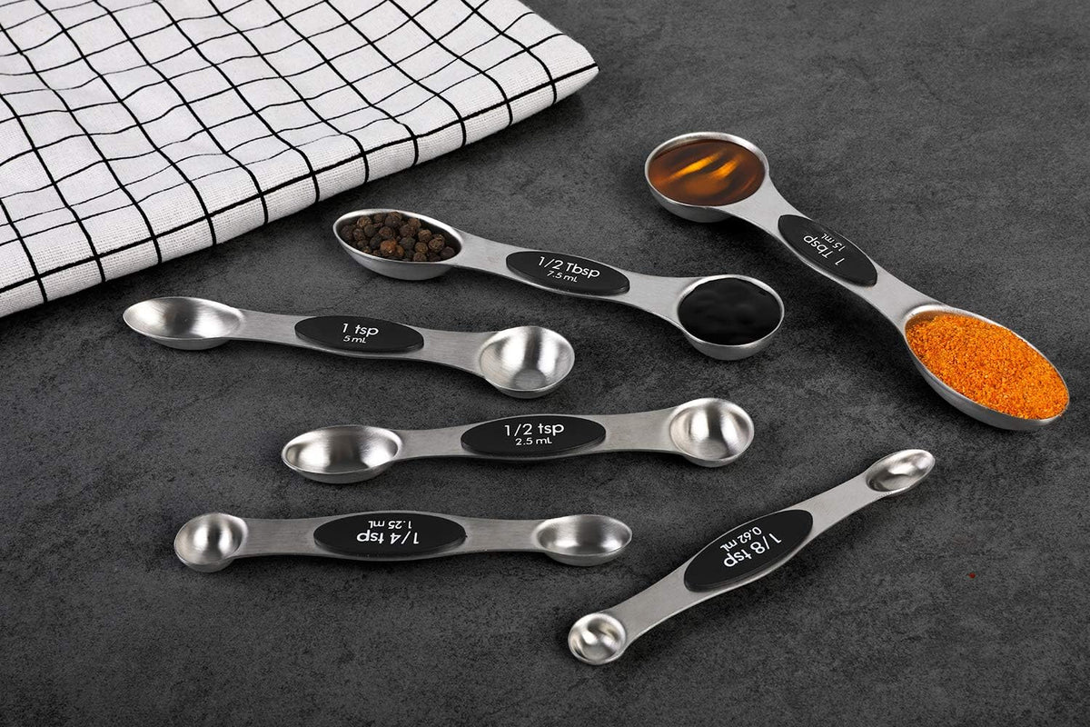 Magnetic Measuring Spoons Set Stainless Steel Dual Sided Stackable Teaspoon Tablespoon for