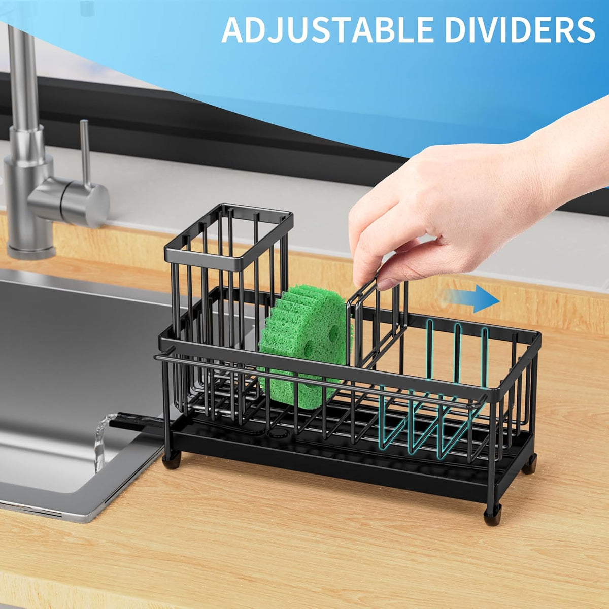 Cisily Sponge Holder for Kitchen Sink with Towel Rack, Sink Caddy with Kitchen High Brush Holder