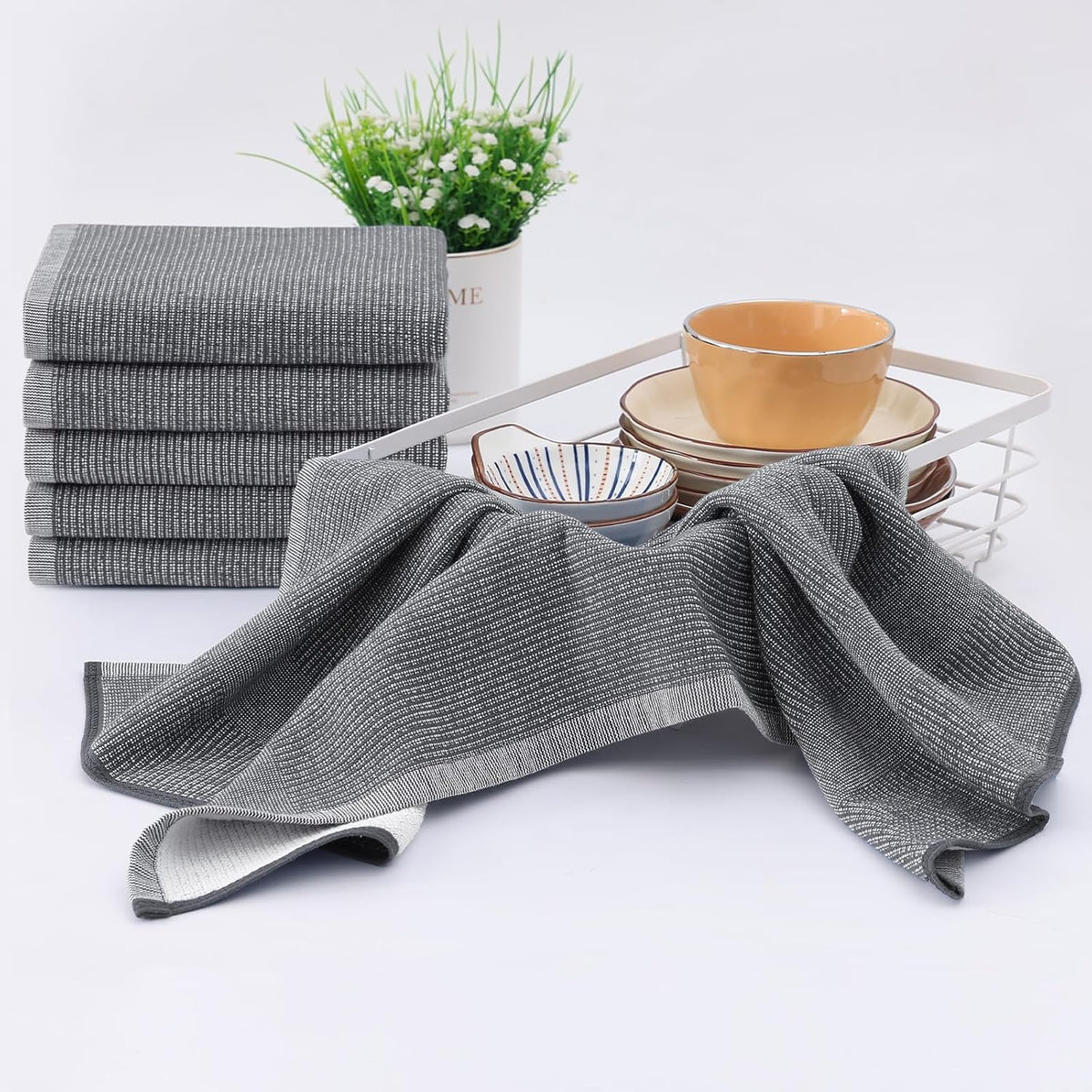 Homaxy Premium Kitchen Towels(18”x 28”, 8 Pack), Large Cotton Kitchen Hand Towels, Flat and Terry