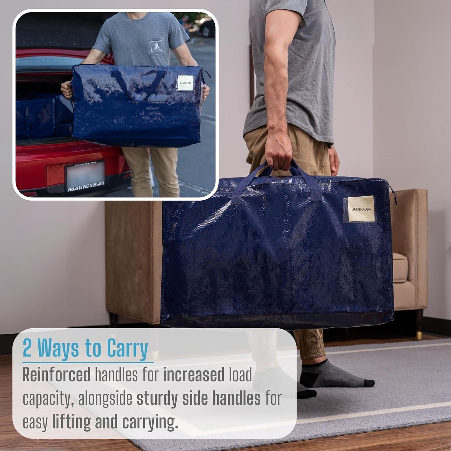 VENO 4 Pack Moving and Storage Bags, Heavy Duty, Alternative to Moving Boxes, Large Packing Totes