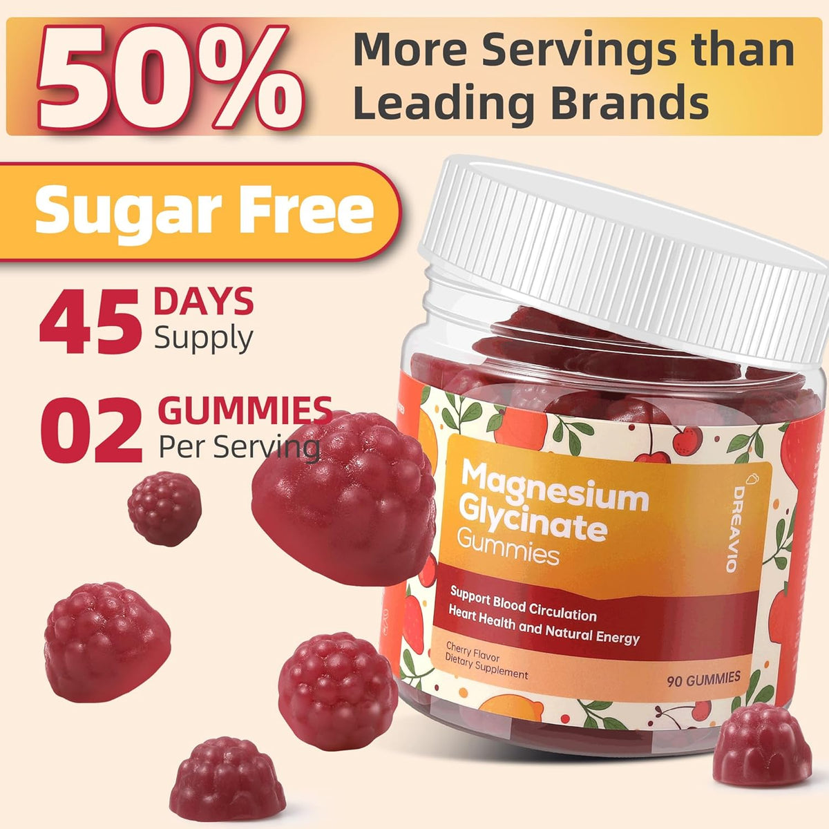 90 Count Magnesium Glycinate Gummies 400mg w/Ashwagandha Supplement - Sugar Free Zinc Magnesium