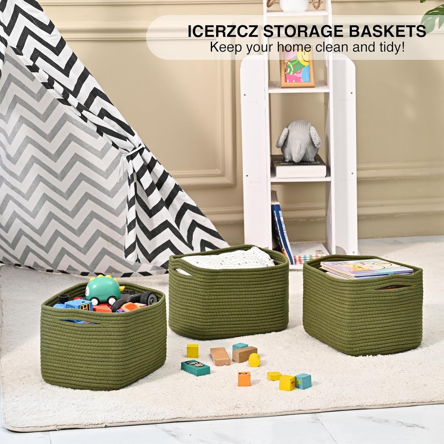 Storage Basket for Shelves, Small Baskets for Organizing, Woven Cotton Rope Baskets for Storage