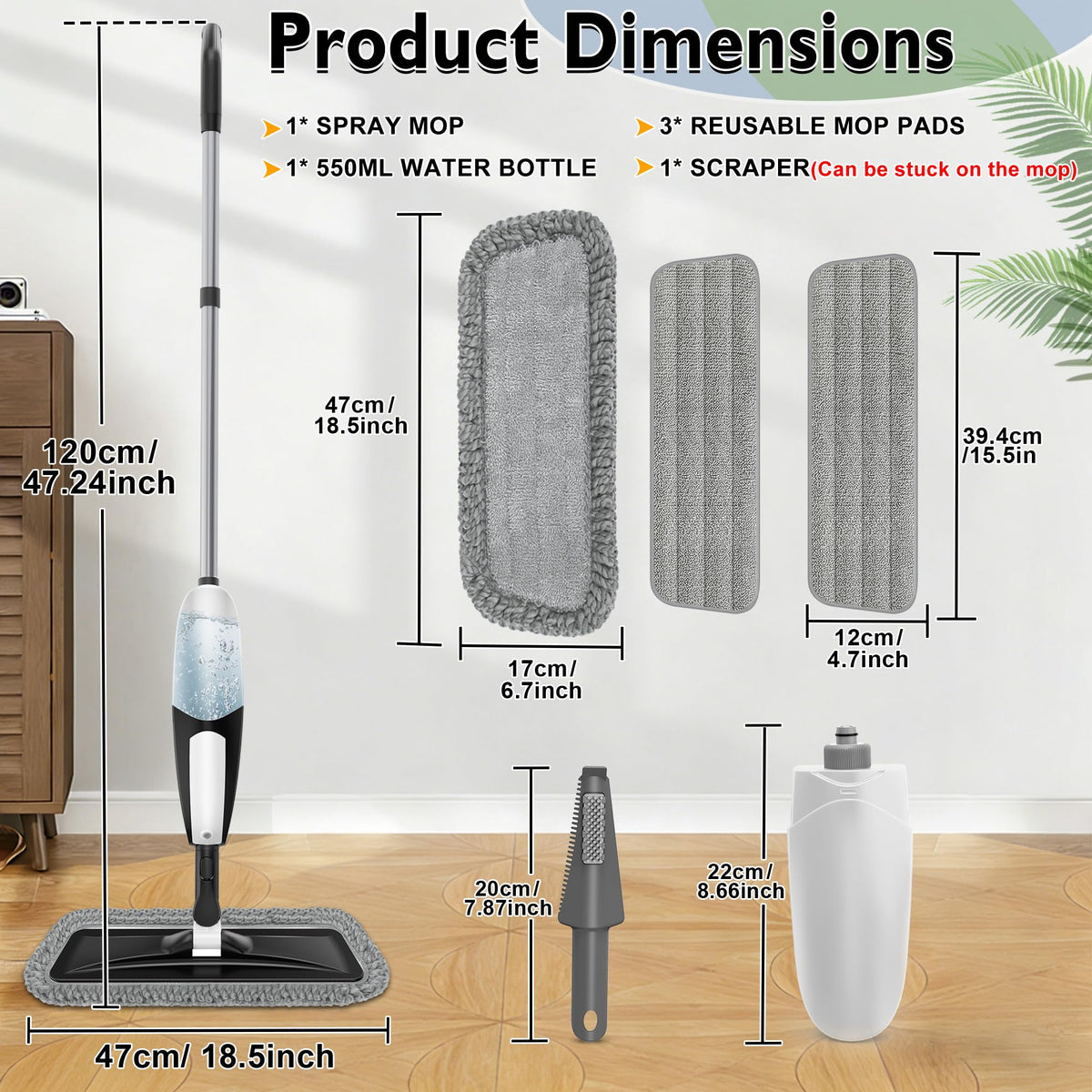 Spray Mop for Floor Cleaning: Microfiber Wet Dry Mops with 3 Washable Pads