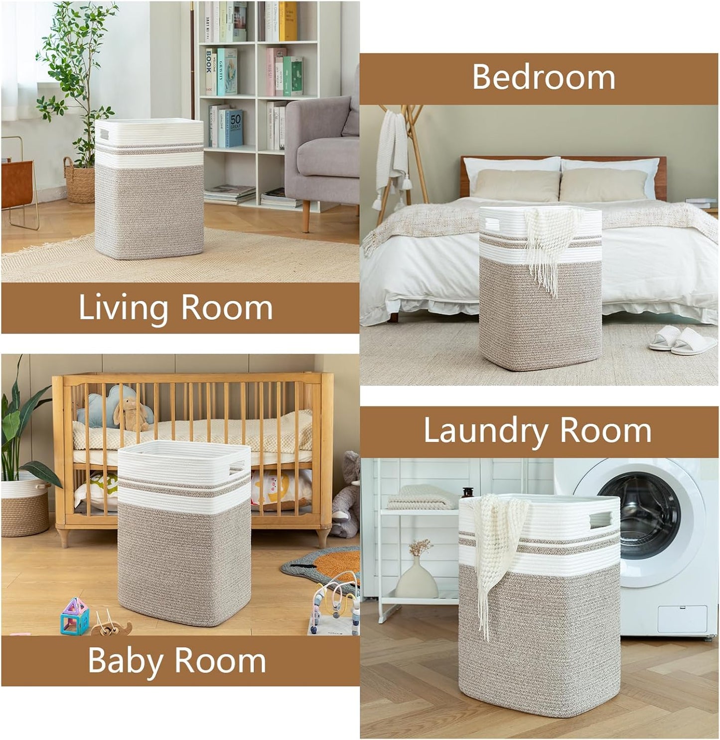 OIAHOMY Laundry Hamper-Laundry Basket,Tall Cotton Storage Basket with Handles,Decorative Blanket