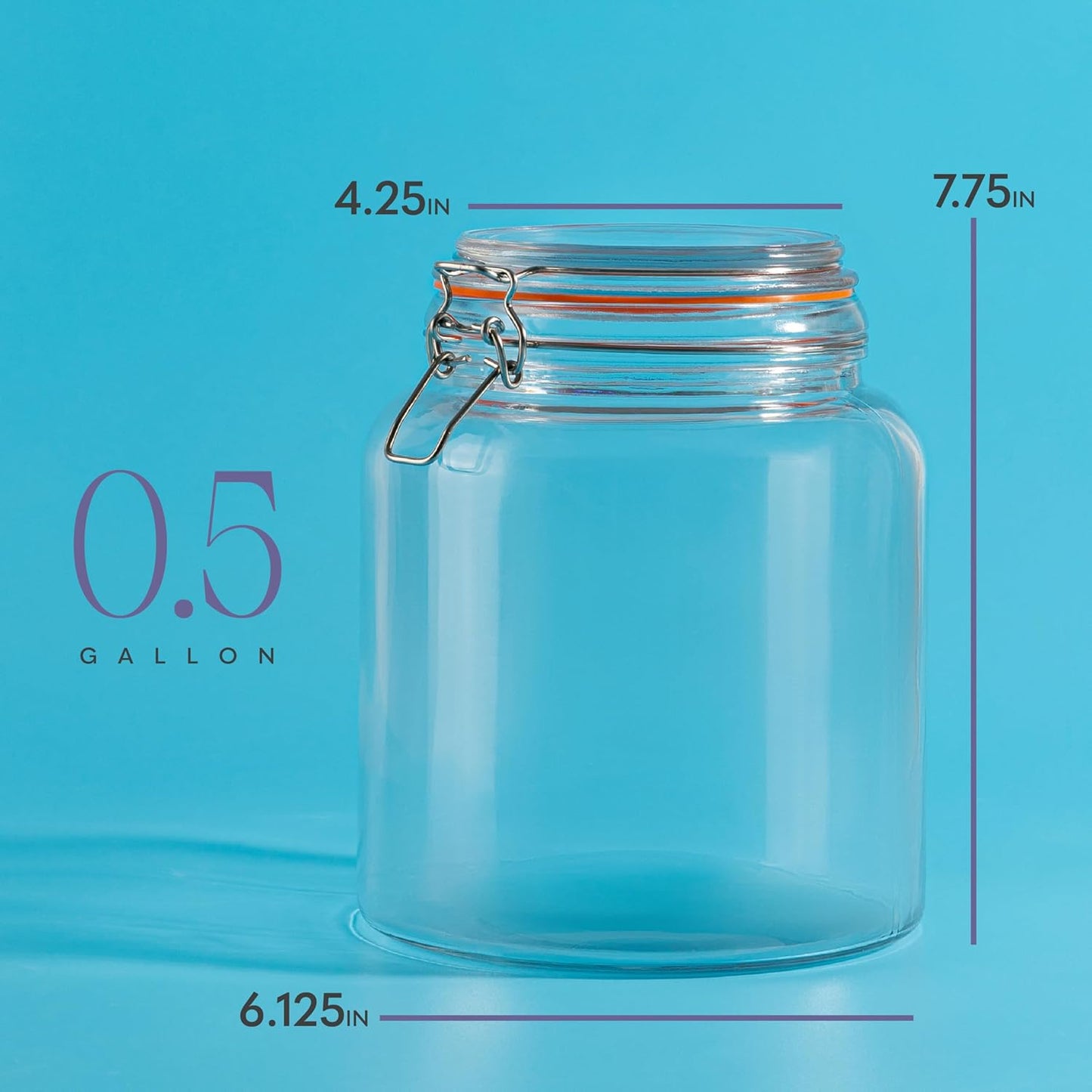 kitchentoolz Half Gallon Glass Large Mason Jars with Airtight Lid - 64oz Wide Mouth Flour & Sugar