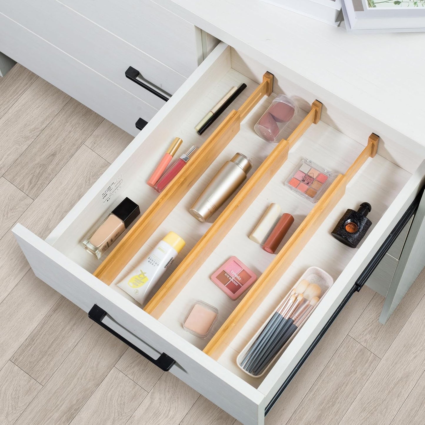 VaeFae Adjustable Bamboo Drawer Dividers, Expandable Drawer Organizer for Kitchen, Bedroom