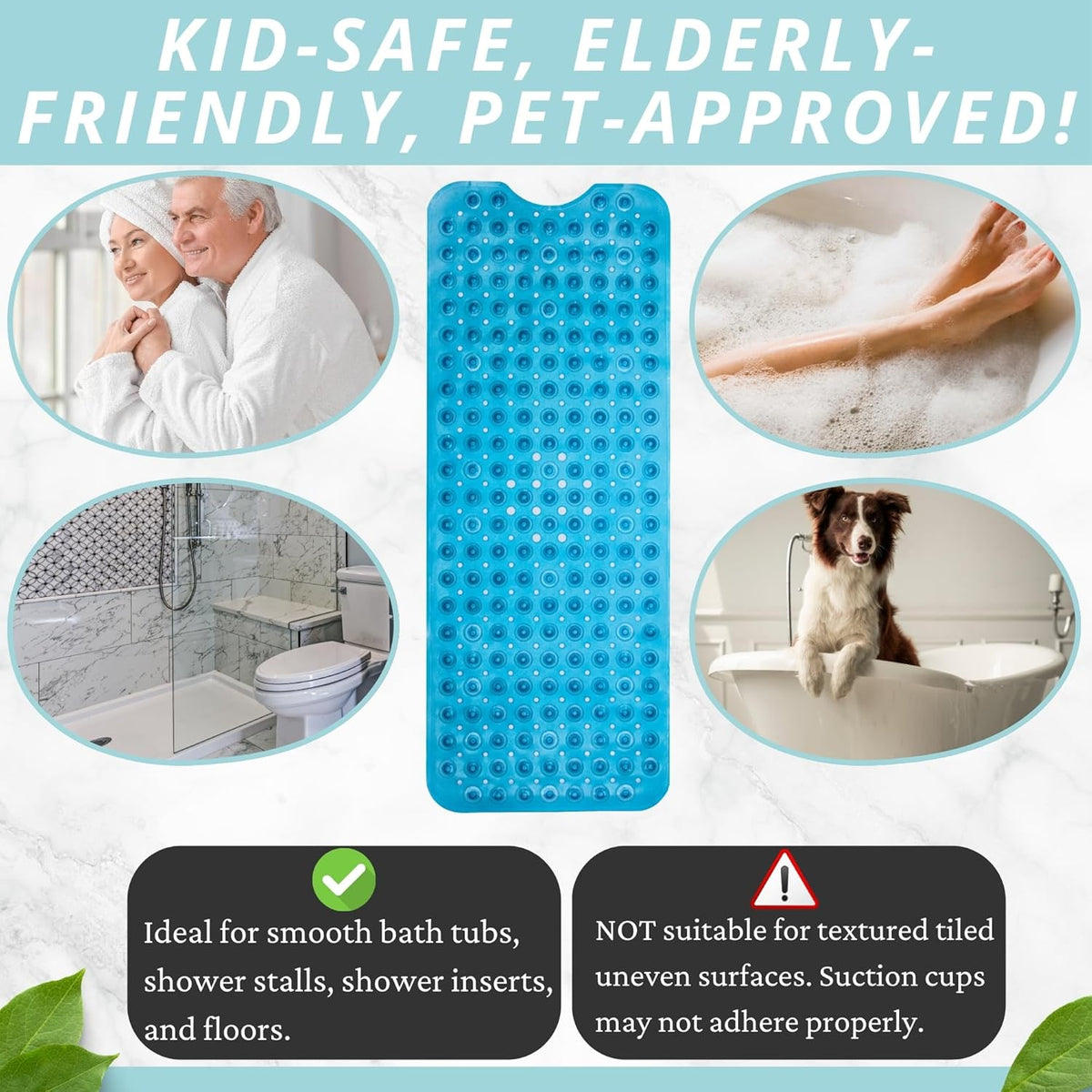ENKOSI Bath Mat - Large Non Slip Bathtub & Shower Mat - Extra Long 40 x 16 Inch Bathroom Mats for