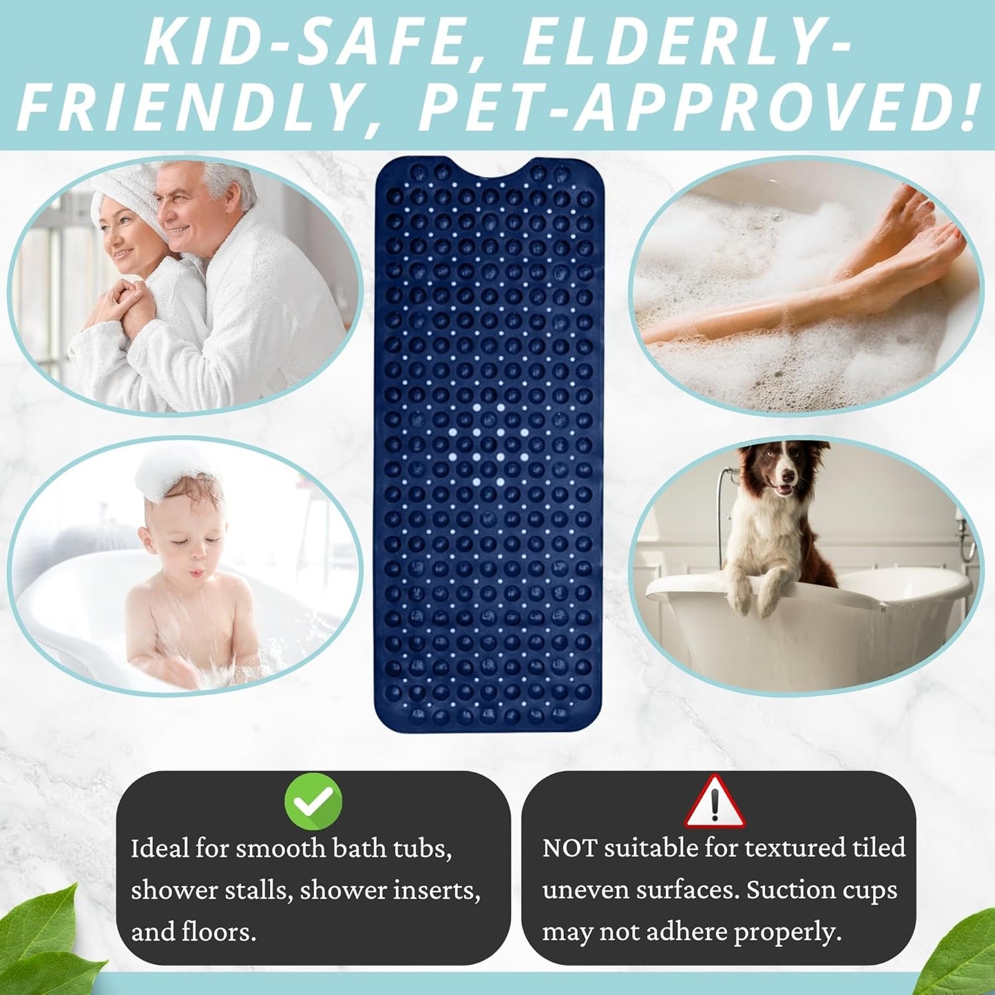 ENKOSI Bath Mat - Large Non Slip Bathtub & Shower Mat - Extra Long 40 x 16 Inch Bathroom Mats for