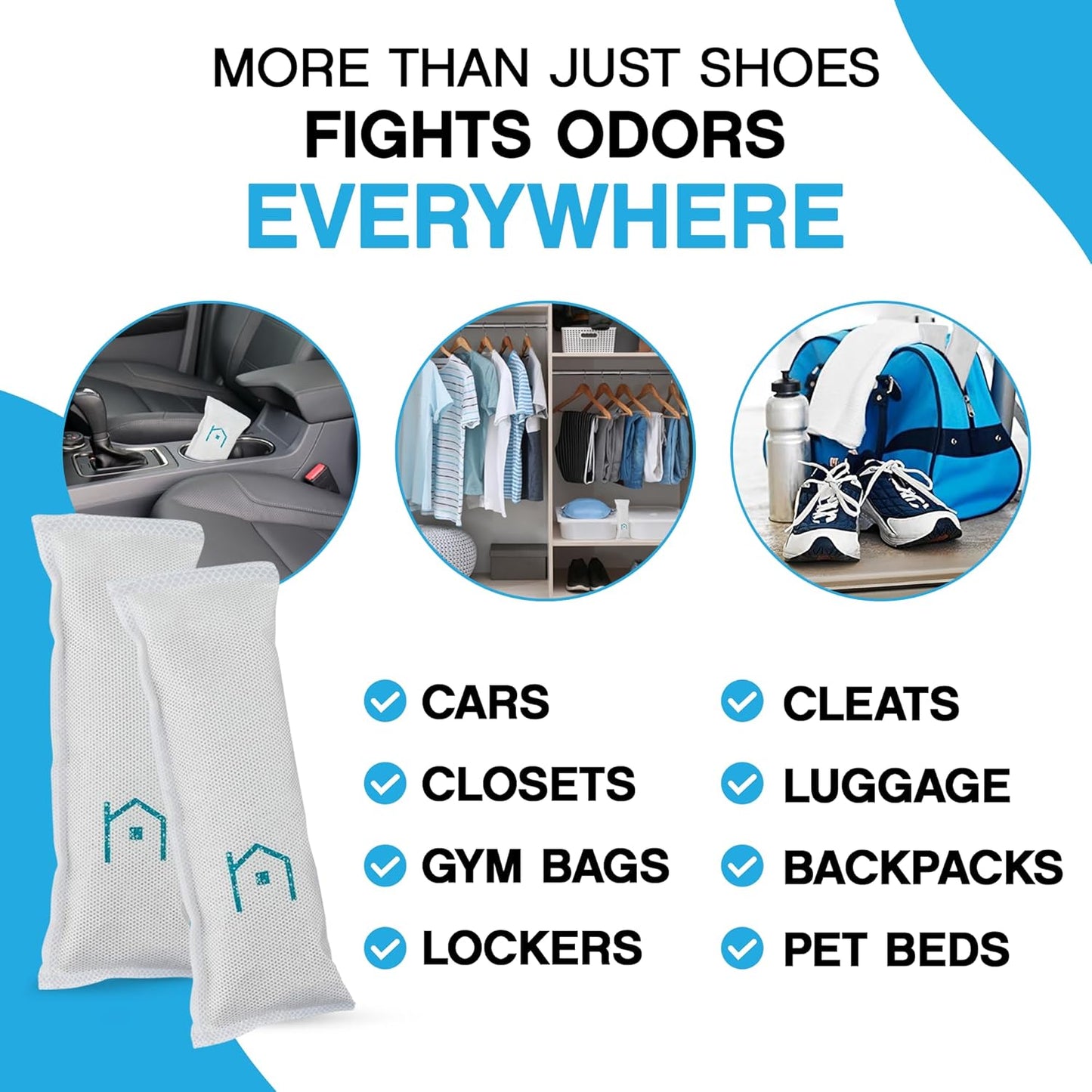 NonScents Shoe Deodorizer 4-Pack (8 Count) - Odor Eliminator, Air Freshener, Smell Absorber, Scent