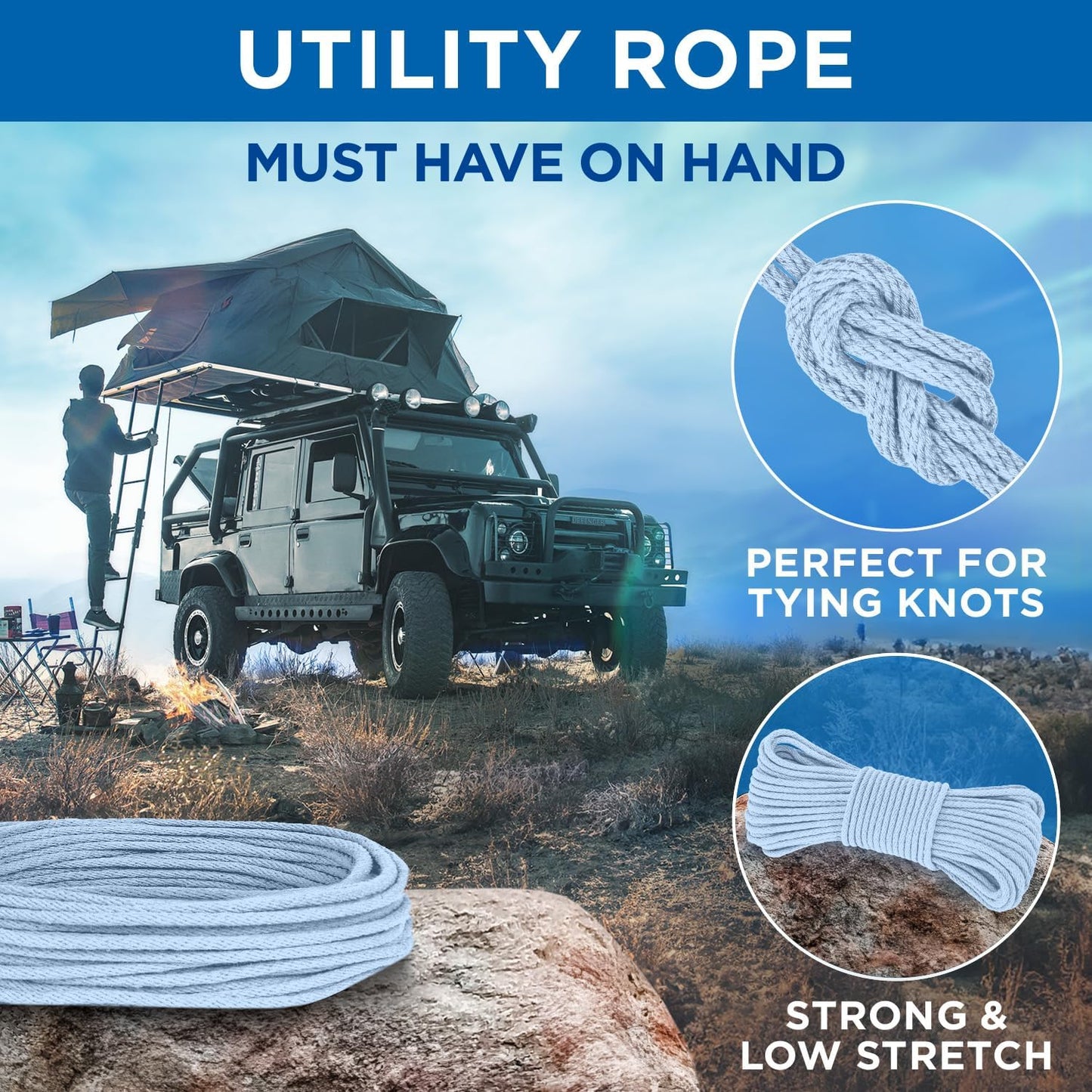 TECEUM Cotton Rope 3/16” (5 mm) – 100 FT – Strong All-Purpose Braided Rope – Natural Cotton – for