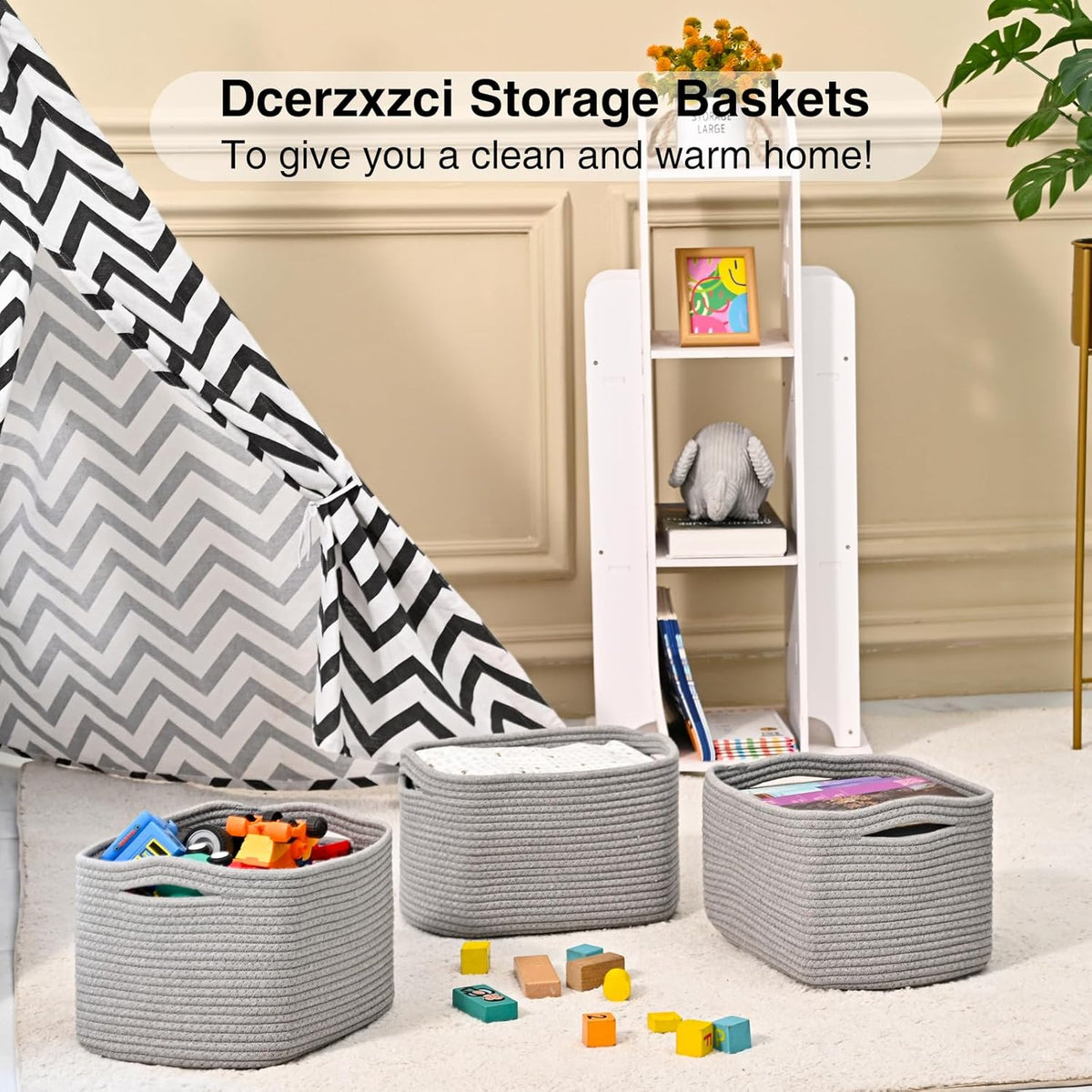Small Storage Baskets for Organizing, Woven Storage Baskets for Shelves, Cotton Rope Basket for