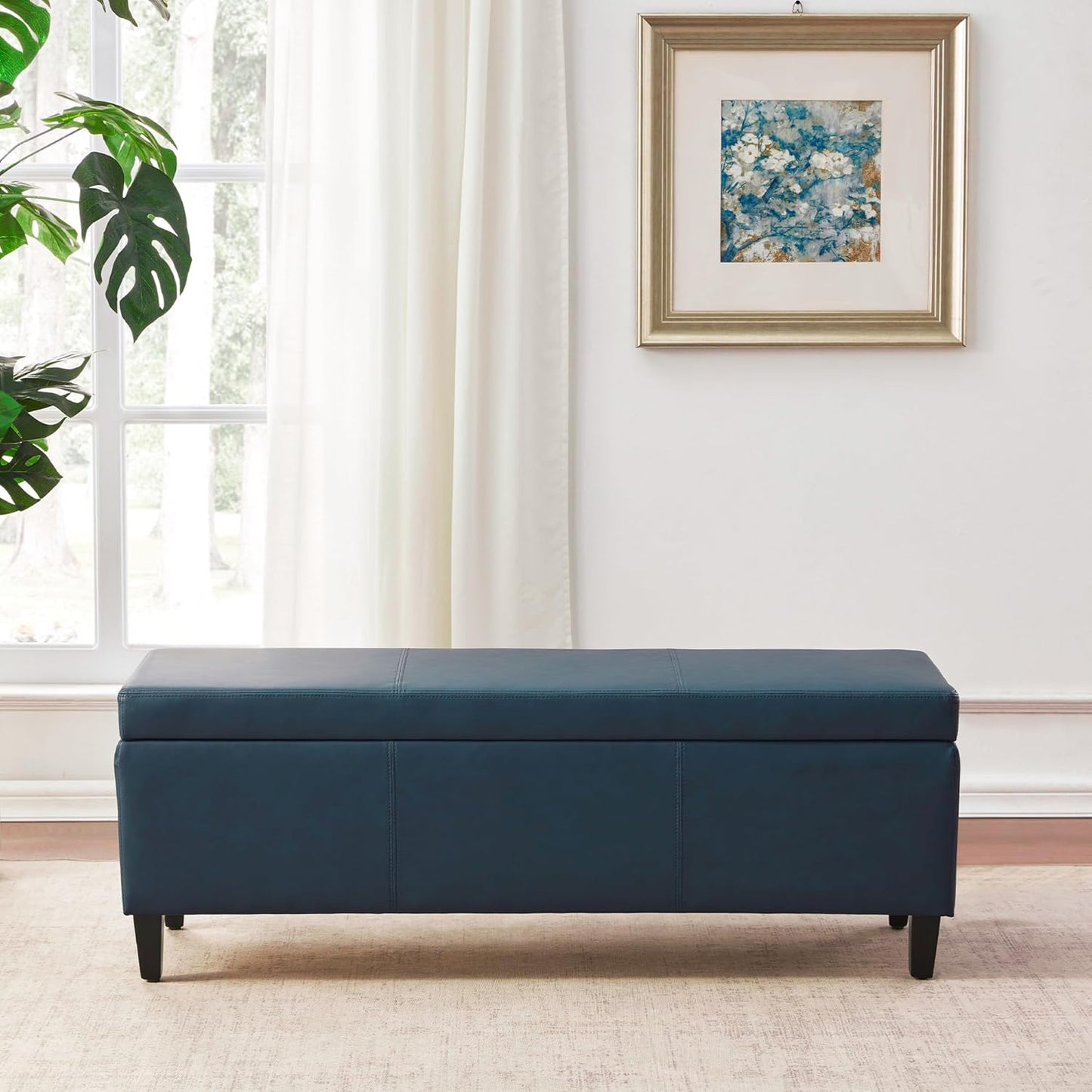 HUIMO Faux Leather Storage Ottoman Bench 50.3 Inch Extra Long PU Upholstered Bedroom Bench with