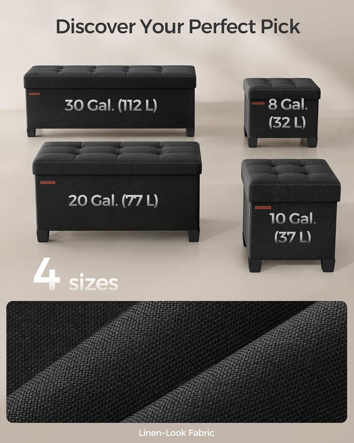 SONGMICS Storage Ottoman Bench, Foldable Foot Rest with Legs, 15 x 43 x 15.7 Inches, End of Bed