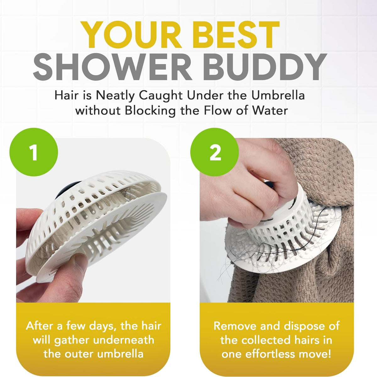ShowerShroom Stealth Shower Hair Drain Catcher - Hair Stopper for Shower Drain, Bathtub, and