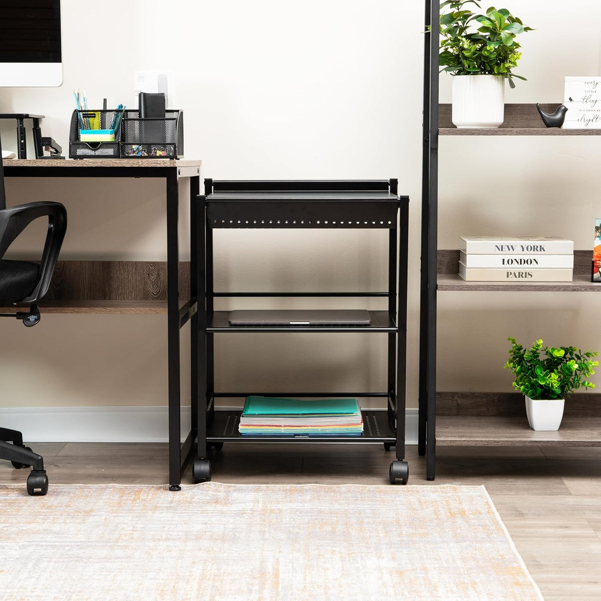 Mind Reader Cart with Covered Compartment, Office Organizer, Storage, 3-Tier, Office, Metal, 20" L