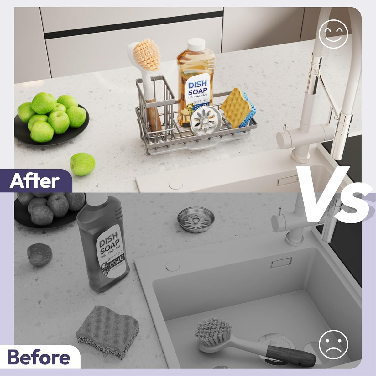 SWTYMIKI Sink Caddy Sponge Holder - Kitchen Sink Organizer with High Brush Holder for Countertop to