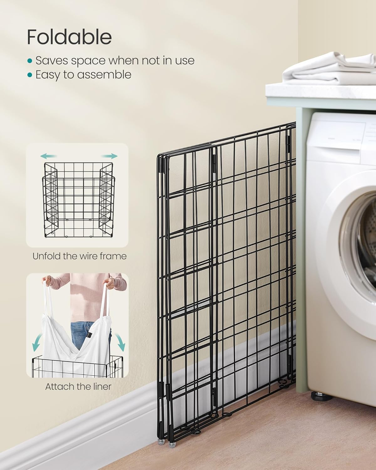 SONGMICS Laundry Hamper, 34.3 Gal. (130L) Laundry Basket, Collapsible Clothes Hamper, Removable and