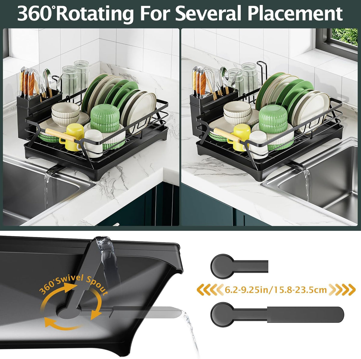 Epicano Dish Drying Rack for Kitchen Counter,Space-Saving Dish Rack,Rustproof Dish Drainer with