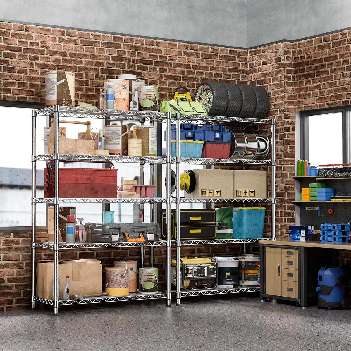 IZEUK 5-Tier Heavy Duty Metal Storage Shelving Unit (Chrome, 17.7" D x 47.2" W x 72.3" H, 1750 lbs