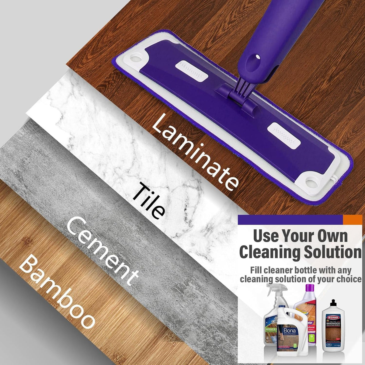Mops for Floor Cleaning, Wet and Dry Spray Mop with Refillable Spray Bottle and 3 Washable