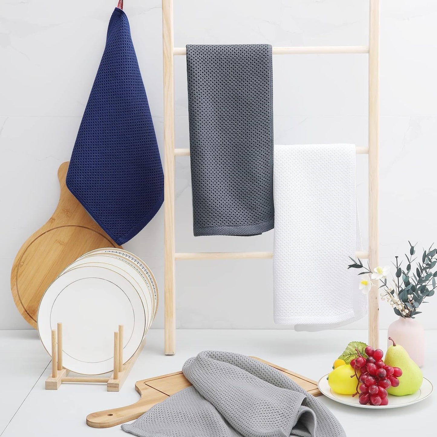 Homaxy 100% Cotton Waffle Weave Kitchen Dish Towels, Ultra Soft Absorbent Quick Drying Cleaning