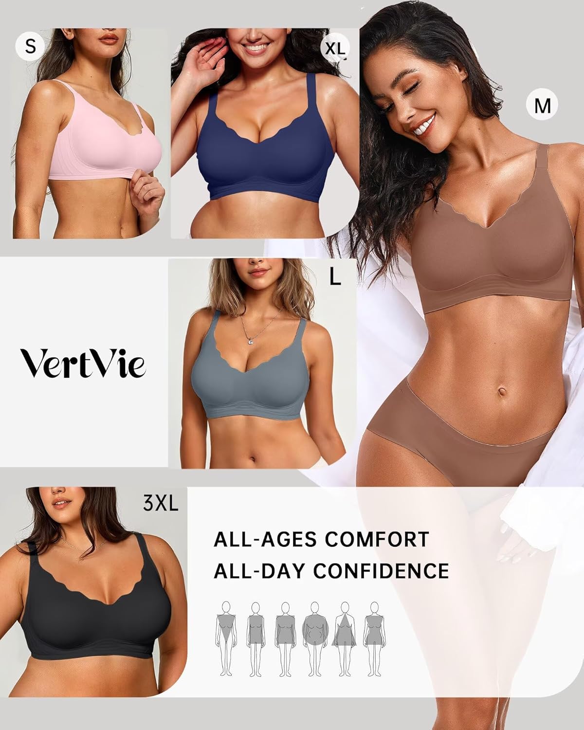 Vertvie Womens Seamless Bras No Underwire Supportive Wireless Push Up Full Coverage Bralette