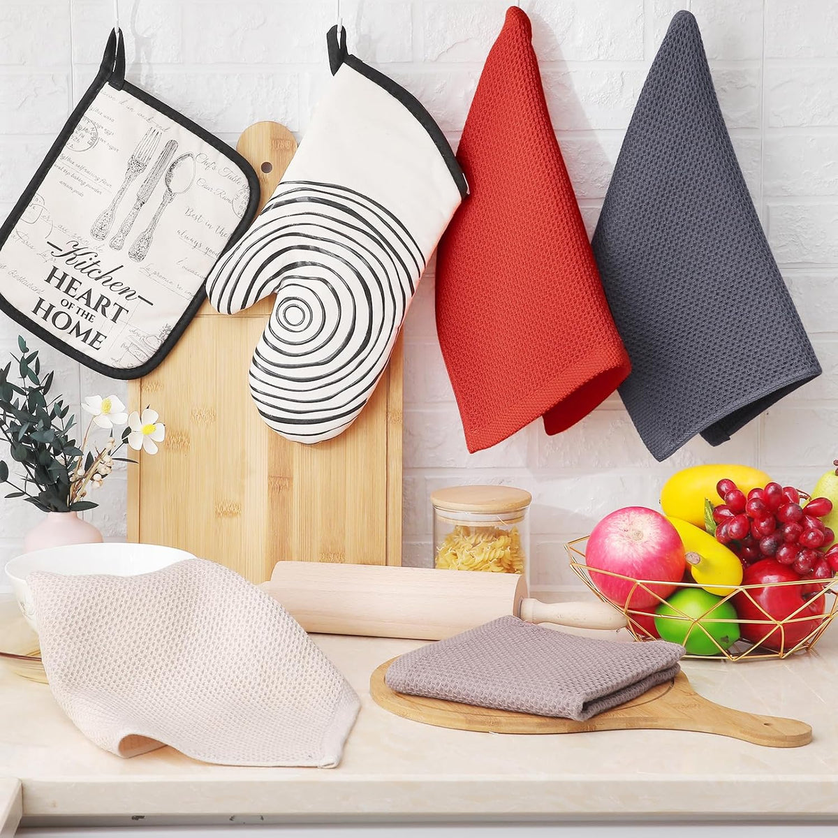 Homaxy 100% Cotton Waffle Weave Kitchen Dish Cloths, Ultra Soft Absorbent Quick Drying Dish Towels