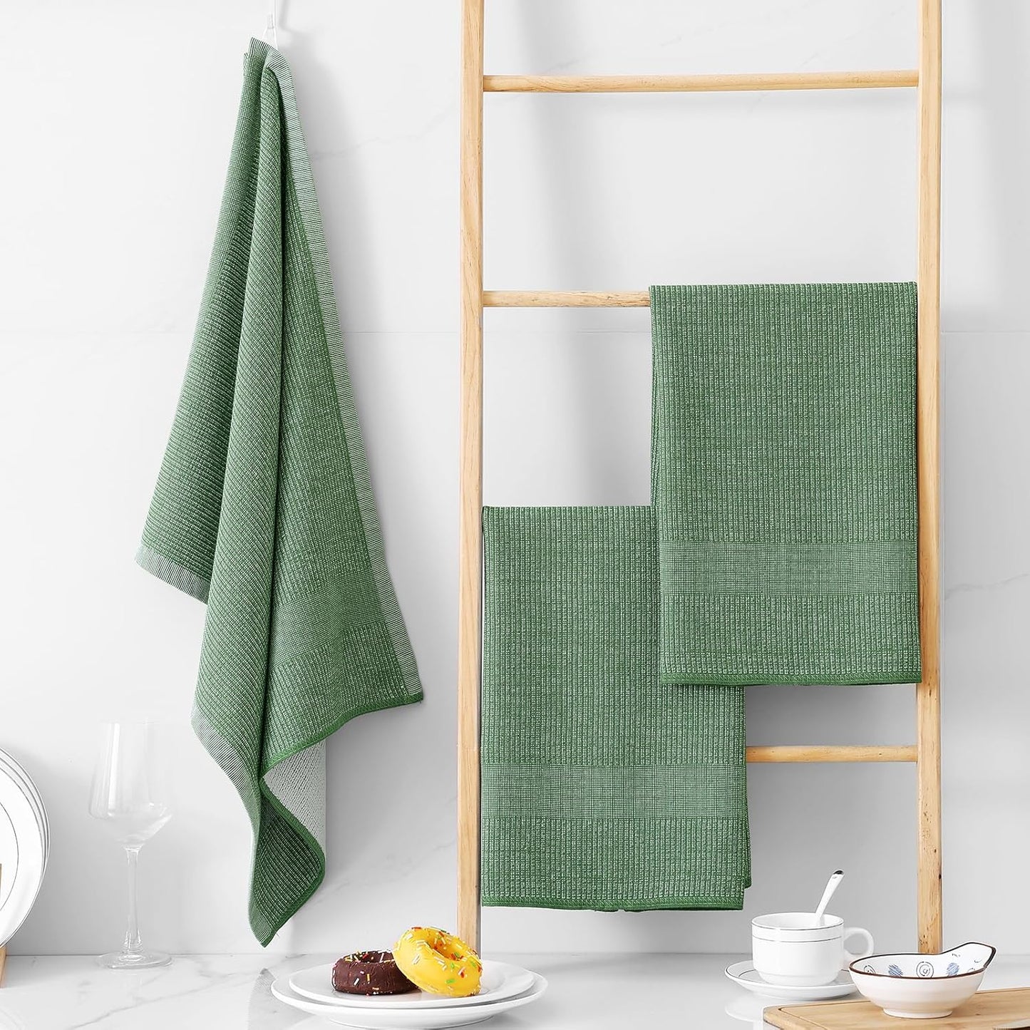 Homaxy Premium Kitchen Towels(18”x 28”, 12 Pack), Large Cotton Kitchen Hand Towels, Flat and Terry