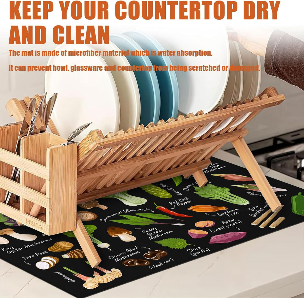 Vegetables Dish Drying Mat for Kitchen Counter Microfiber Absorbent Dish Kitchen Drying Mat