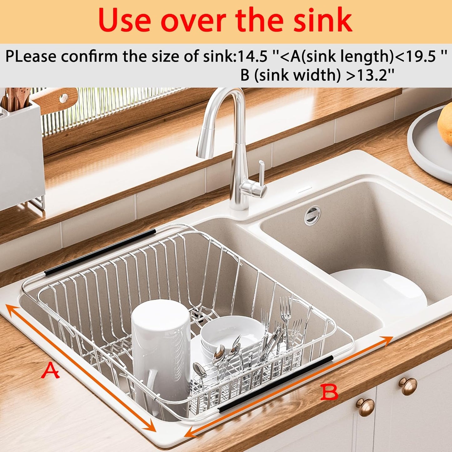 Stainless Steel Dish Drying Rack(15.2"L X 13"W X 5.8"H), Expandable Fruit & Vegetable Drain Rack