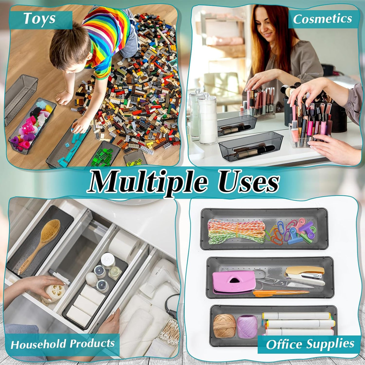 Maitys 12 Pcs Vanity Drawer Organizer 9 x 3 x 2 Inches Clear Plastic Utensil Organizers Kitchen