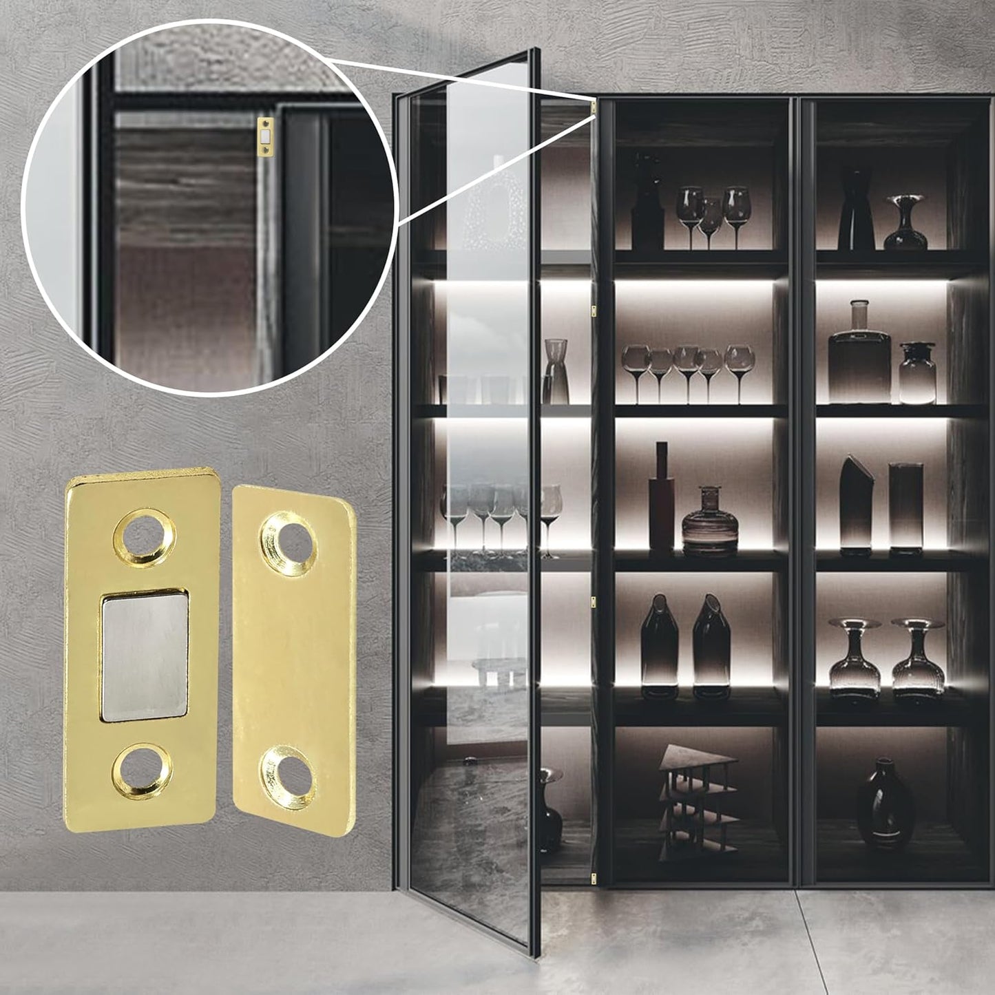 Cabinet Magnetic Catch, 20 Pack Gold Ultra Thin Magnetic Cabinet Door Catch, Adhesive Cabinet