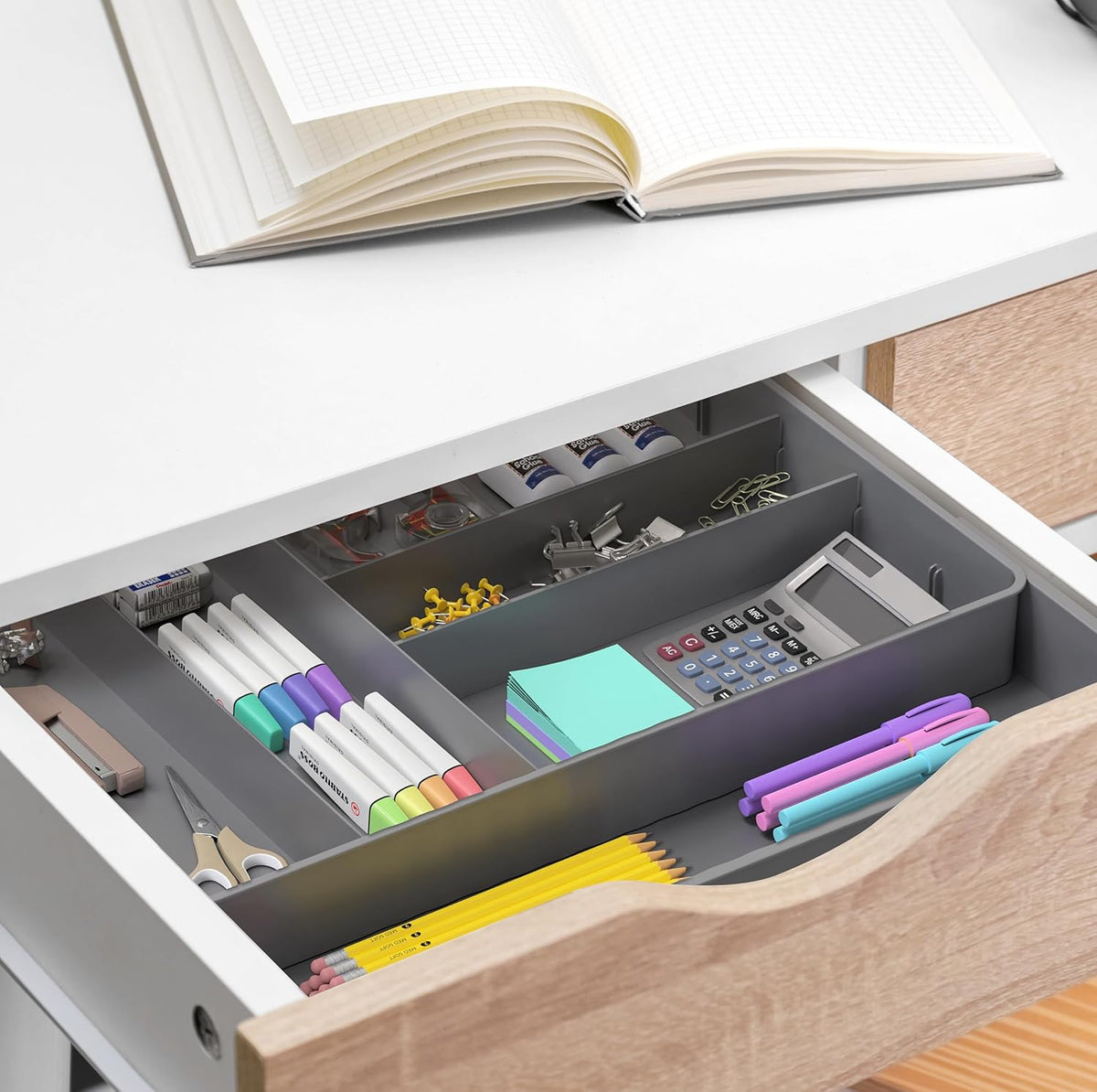 Simple Houseware Expandable Kitchen Drawer Flatware Organizer, Gray – Adjustable Cutlery Tray with