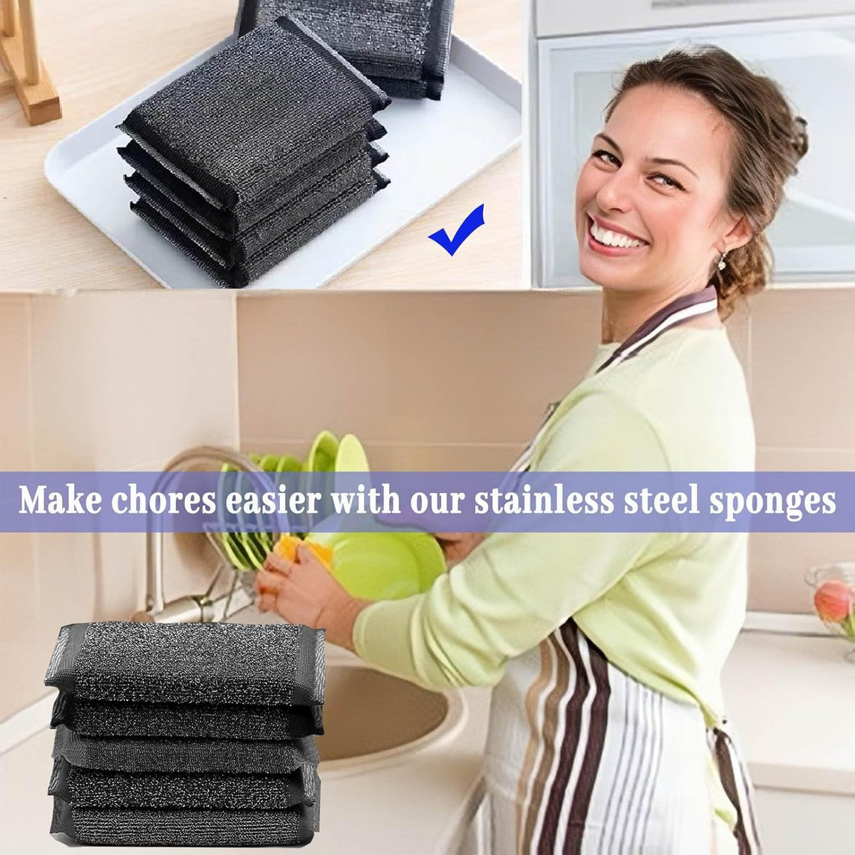 Steel Wool Scrubber Dish Sponges - Kitchen Scrubbing Pads Pot Scrubber for Kitchen Non Scratch